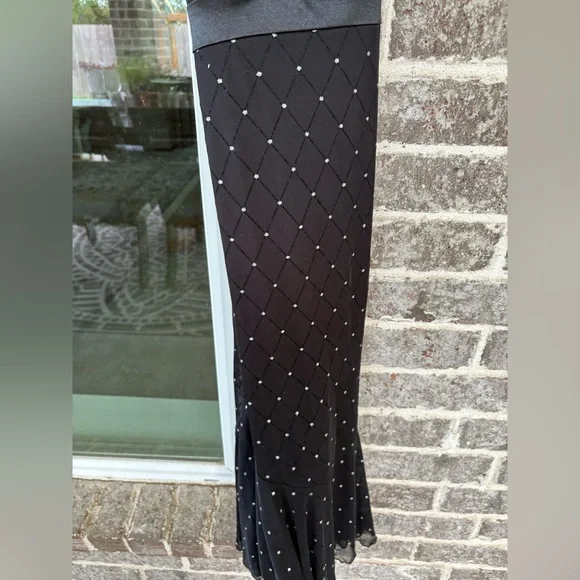 Vintage Rhapsody Little Black Dress w/Silver Diamond Pattern & Open Back - Picture 6 of 10